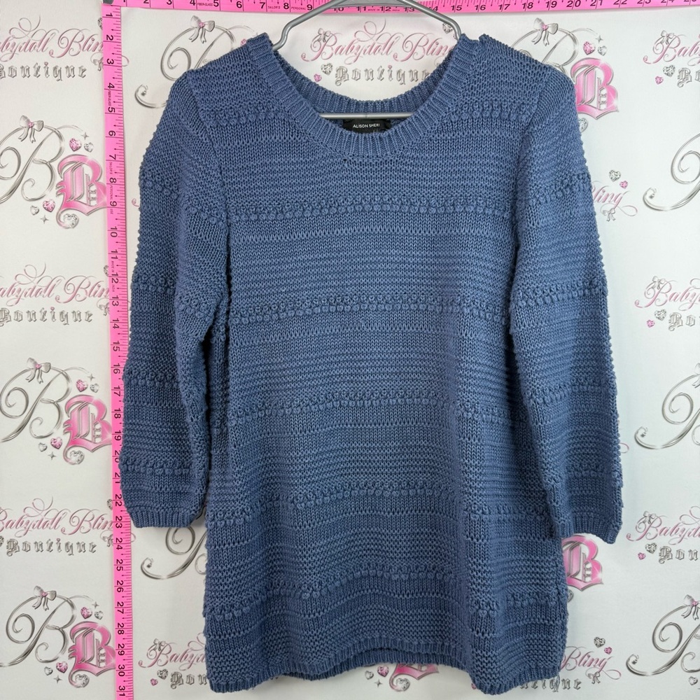 Alison Sheri knit sweater  Blue Textured Crewneck Sweater — Women's Classic Knit